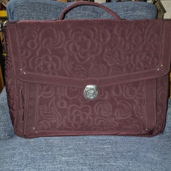 Vera Bradley Handbags - Vera Bradley Brown Laptop Bag with Embossed Floral Design
